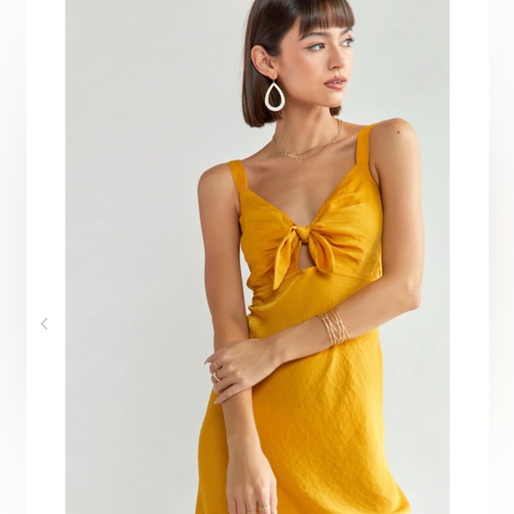 Francesca’s Golden Yellow Satin Midi Tie Front Slip Dress BNWT Size Small - Picture 2 of 6